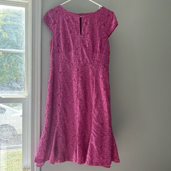 Bob Mackie Textured Dress Women's Pink Cap Sleeve Ruffle Hem Silk Blend Size 10 - Picture 1 of 9